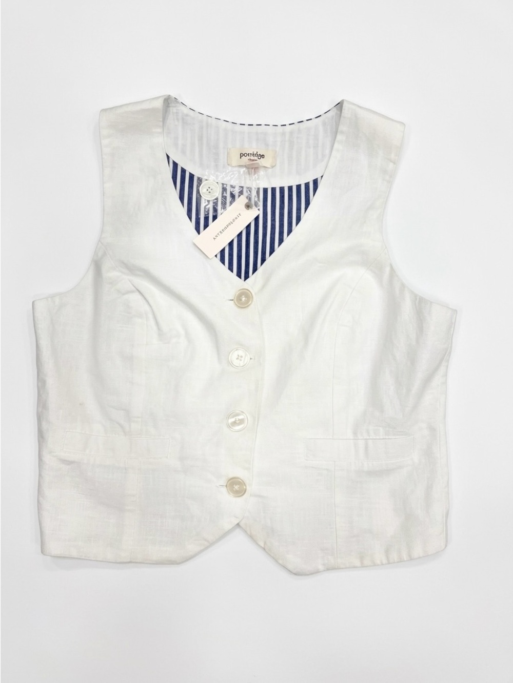 Anthropologie white porridge Linen Blend Button-Front Vest